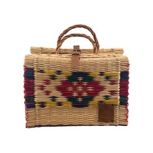 Artisan Woven Luzoh Collective Natural REEDS, Wicker Rattan, Cow Leather.